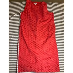 Lands End Coral Eyelet Cotton Dress Size 16 Sleeveless Knee Length